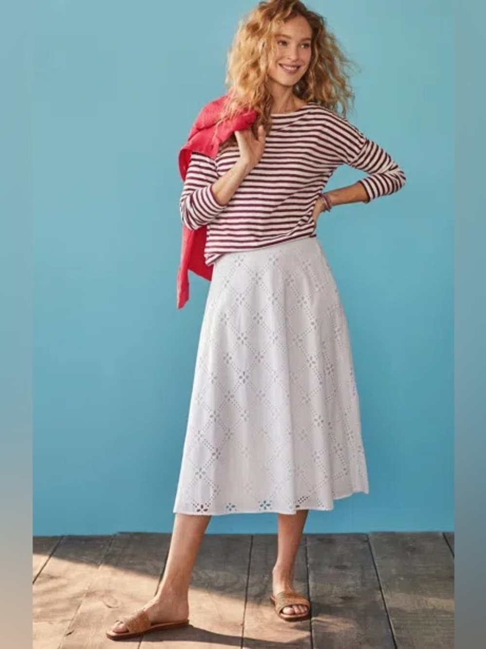 Women’s White Eyelet Cotton A-Line Skirt‎ NWT